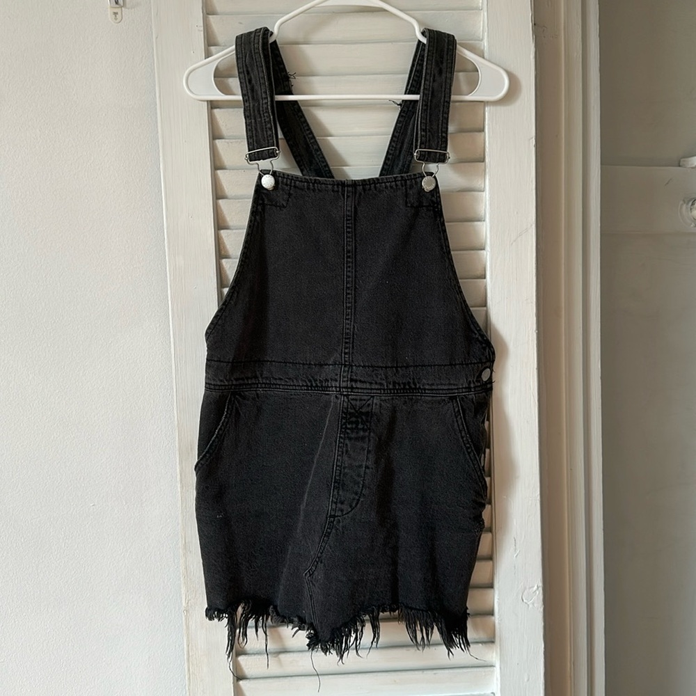 Free people black denim skirt overalls size 8